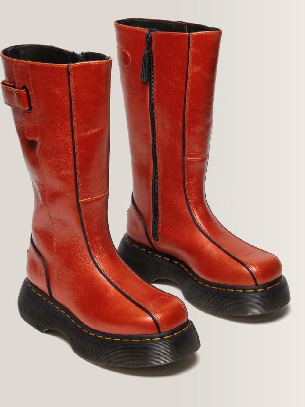 Dr. Martens Red Leather Platform Lace-Up Boots